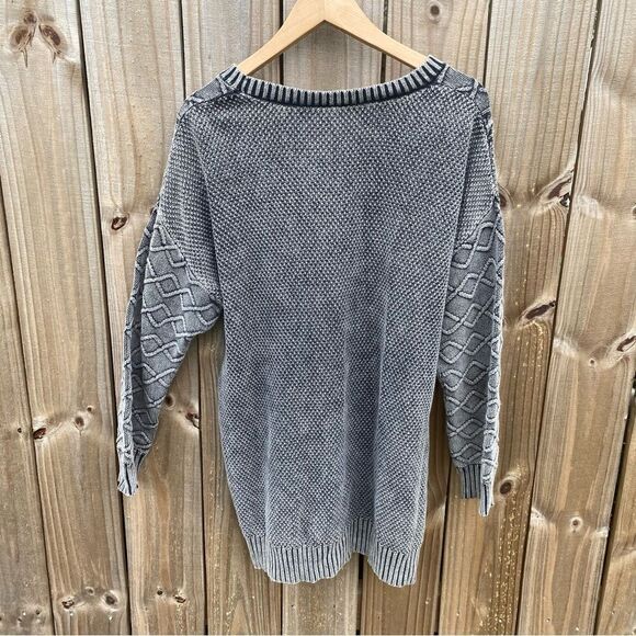 Roxy Snow Day Chunky Knit Gray Sweater Dress - Picture 4 of 8